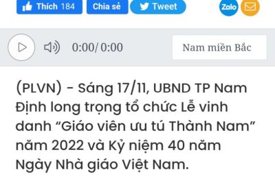 Bài viết ” VINH DANH GIÁO VIÊN ƯU TÚ THÀNH NAM” đăng trên báo pháp luật.