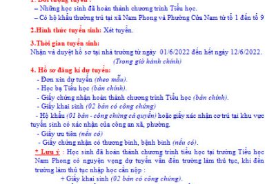 THÔNG BÁO TUYỂN SINH LỚP 6 NĂM HỌC 2021-2022